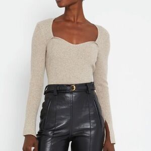 Caara Cashmere Wool Ribbed Sweater with Sweetheart neckline LG